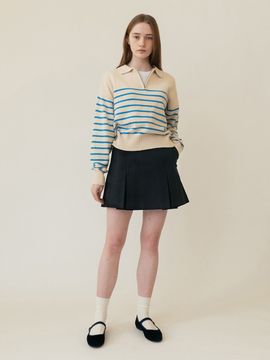 AMONG Cotton Tuck A-line Mini Skirt [Navy]