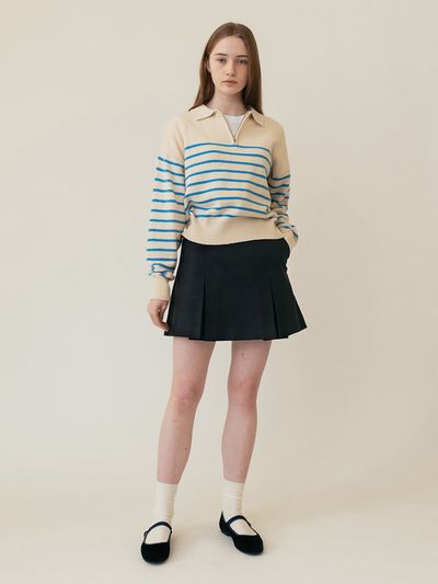 AMONG Cotton Tuck A-line Mini Skirt [Navy]