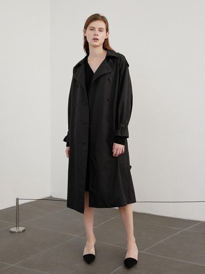 AMONG Cotton Twill Modern Unlined Coat [Black]