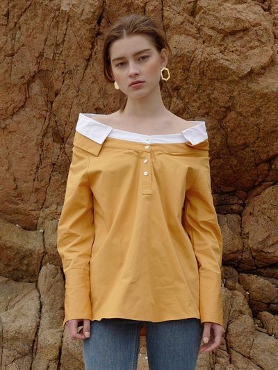 AMONG Double Collar Cotton Shirt