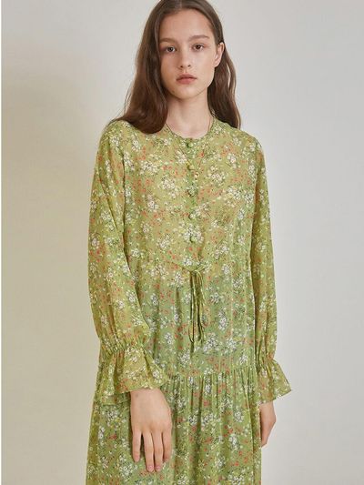 AMONG Floral Shirring Dress