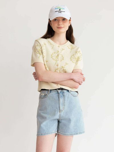 AMONG Flower Seed Cotton Blend Knit Cardigan [Cream]