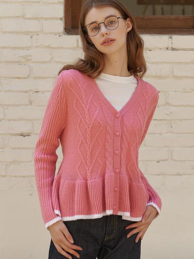 AMONG Heart Cable Flare Wool Blend Cardigan