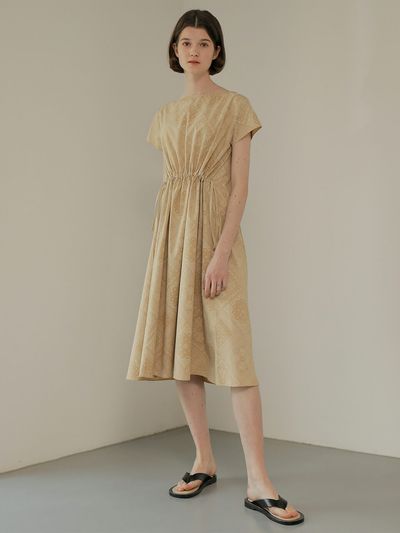 AMONG Paisley Cotton Flare Dress [Beige]