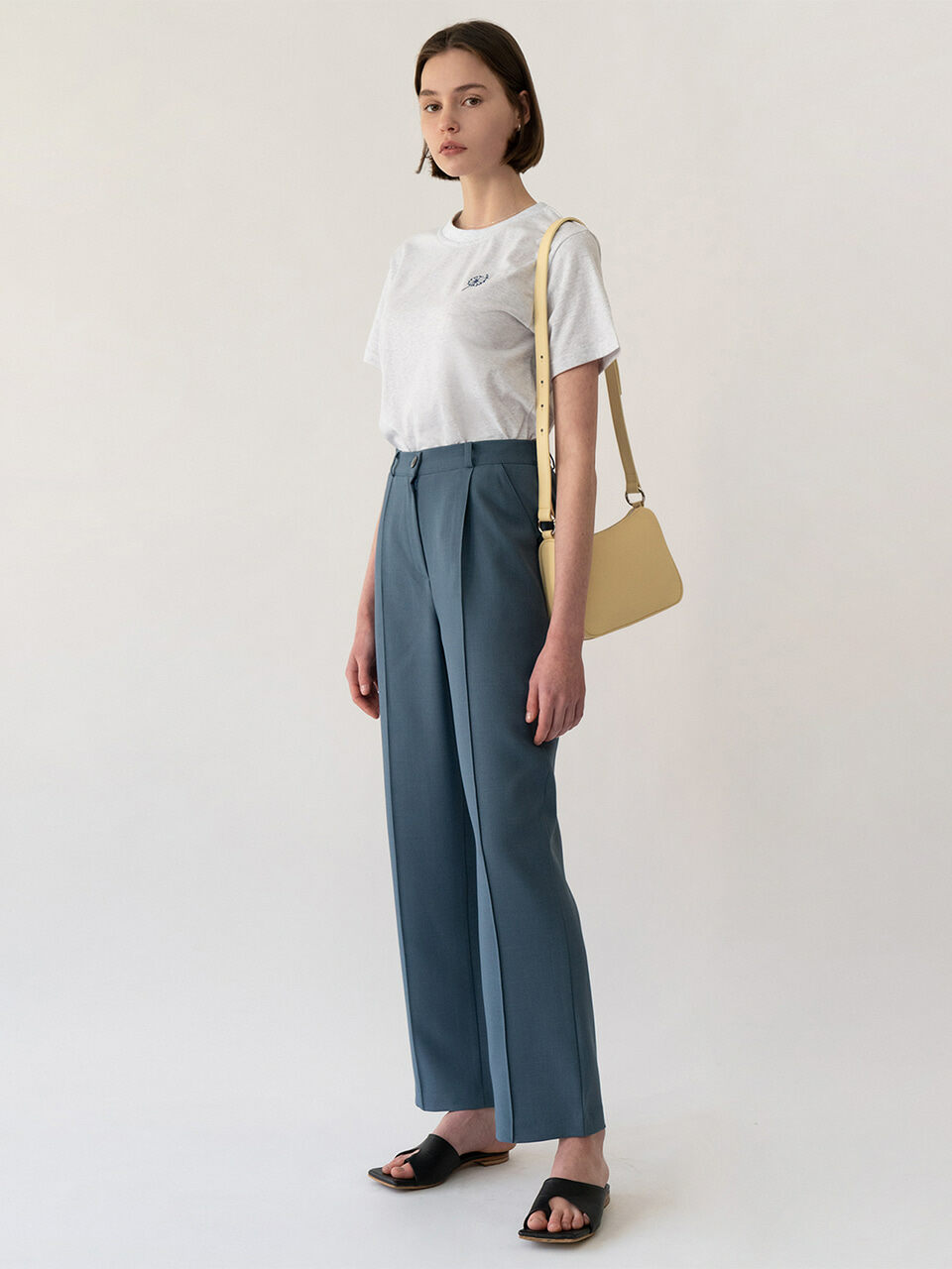 AMONG Pintuck Wide Leg Elastic Waist Pants