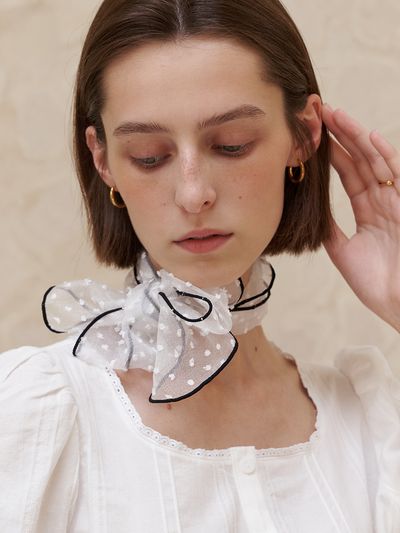 AMONG Polka Dot Organza Ribbon Scarf