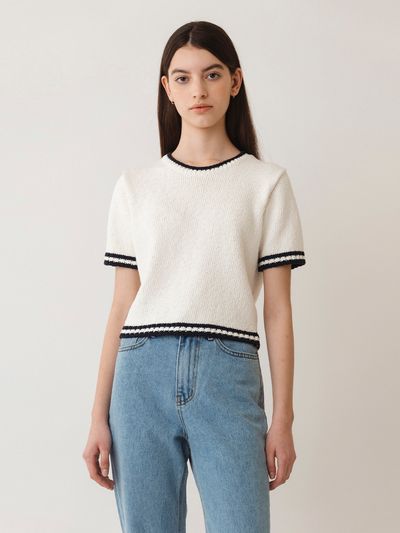 AMONG Popcorn Texture Cotton Knit Top [Ivory]