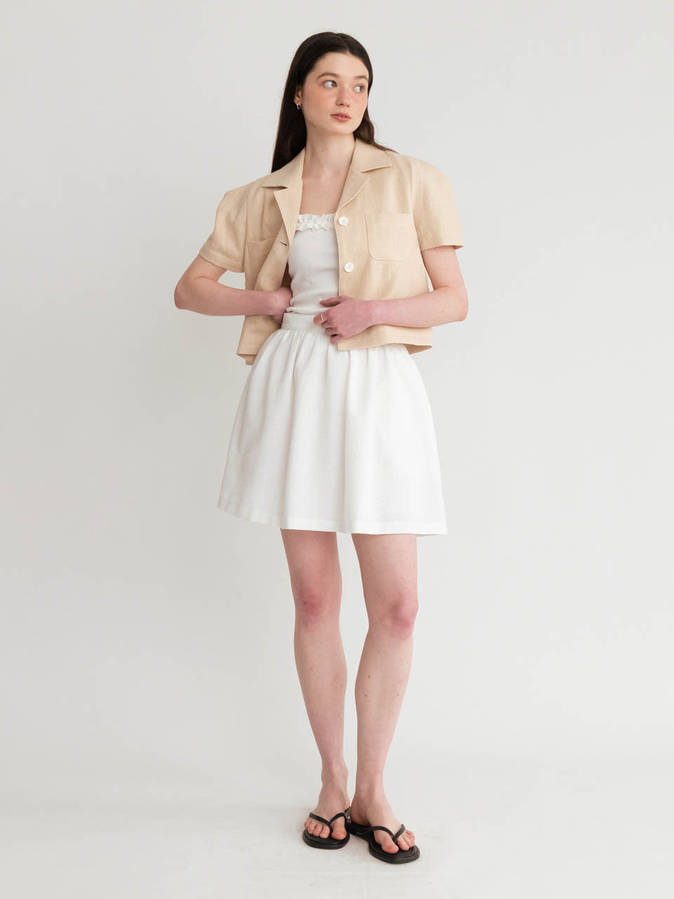AMONG Puff Sleeve Premium Linen Jacket [Beige]