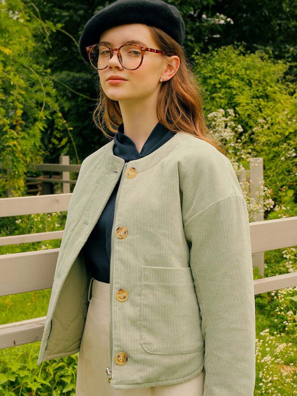 AMONG Reversible Padded Cotton-blend Jacket [Khaki]