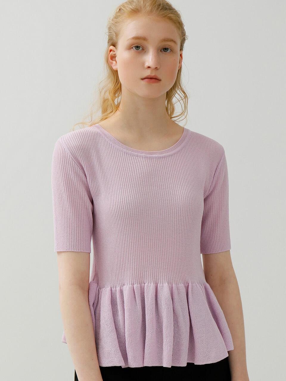 AMONG Ribbed Flare Button Back Knit Top