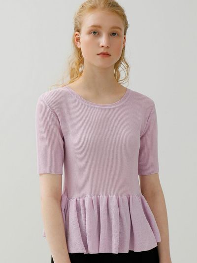 AMONG Ribbed Flare Button Back Knit Top