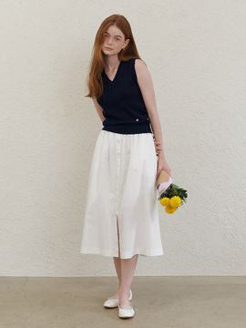 AMONG Stripe Shirring Long Skirt - White