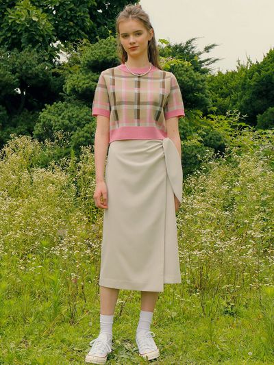 AMONG Tie Ribbon Midi Wrap Skirt