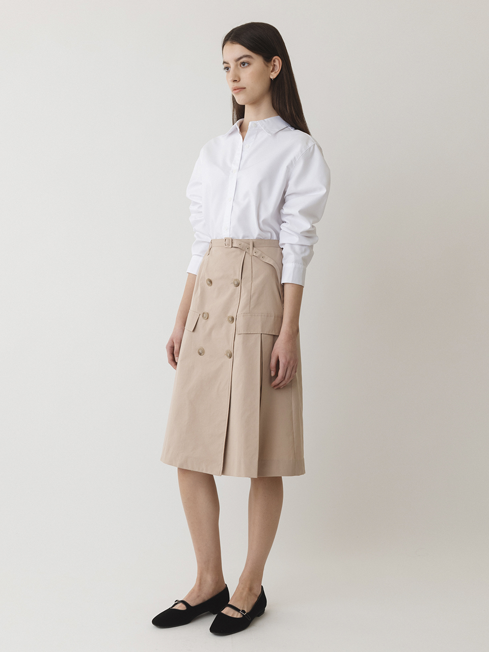 AMONG Trench Wrap Midi Skirt [Beige]