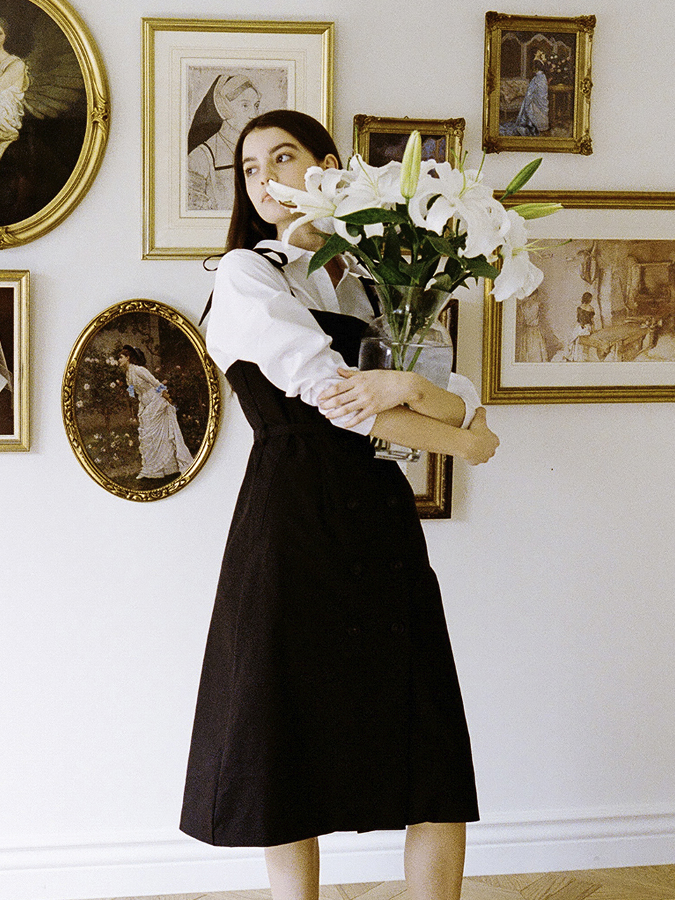 AMONG Trench Wrap Sleeveless Midi Dress [Black]