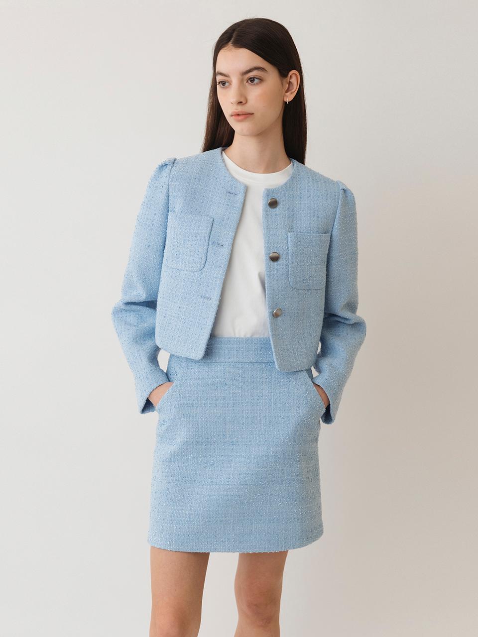 AMONG Tweed A-line Mini Skirt [Blue]