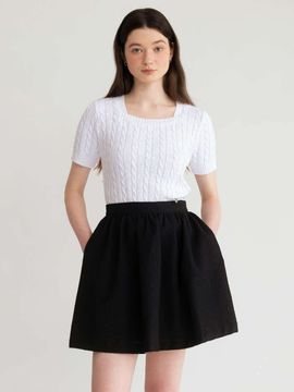 AMONG Tweed Shirring Mini Skirt [Black]