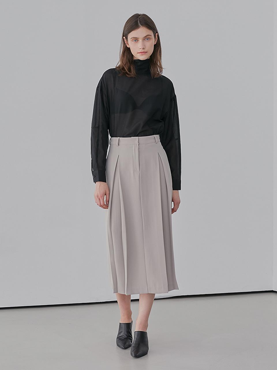 AMONG Two Tuck Pleated Long Skirt