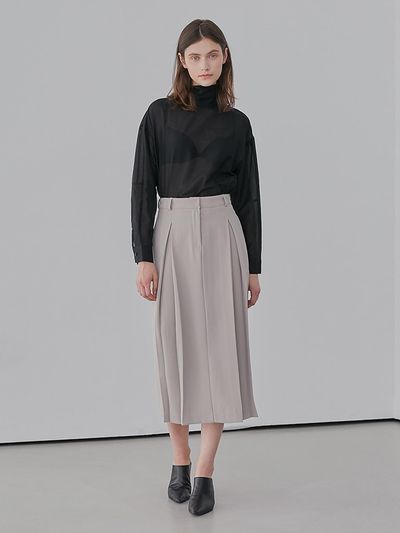 AMONG Two Tuck Pleated Long Skirt