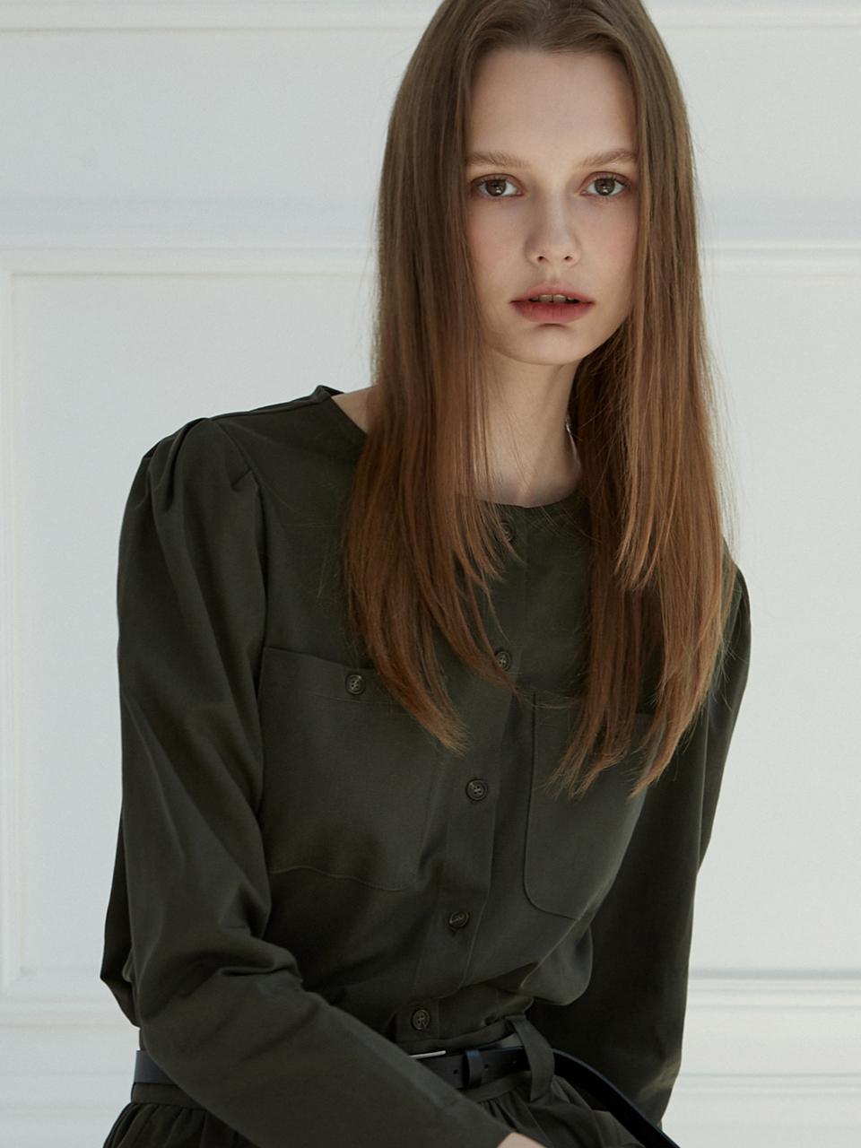 Amour moier Pocket Puff Blouse - Khaki