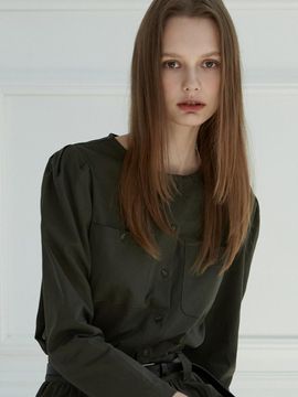 Amour moier Pocket Puff Blouse - Khaki