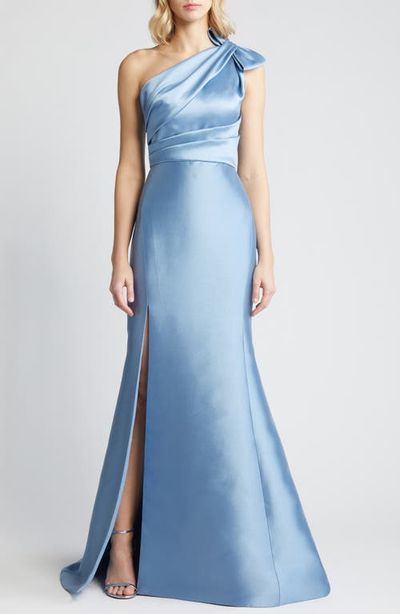 Amsale Amsale Bow Detail One-Shoulder Mikado Mermaid Gown