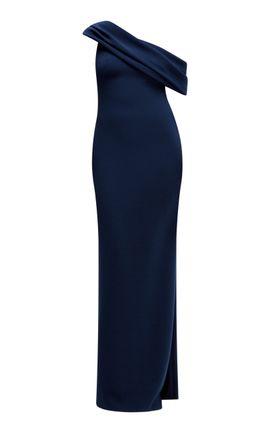 Amsale - Fai Off the Shoulder Puff Sleeve Mermaid Gown in Navy Amsale - Fai Off the Shoulder Puff Sleeve Mermaid Gown in Navy