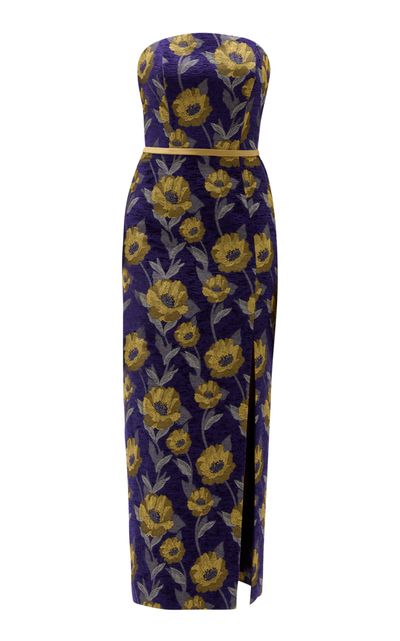 Amsale Amsale Floral Brocade Strapless Dress