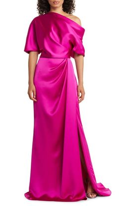 Amsale Amsale Gathered One-Shoulder Satin Gown