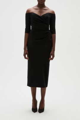 amsale foldover strapless midi dress Amsale Foldover Strapless Faille Pleated Midi Dress