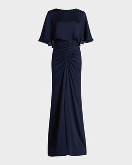 Amsale Capelet Ruched Gown