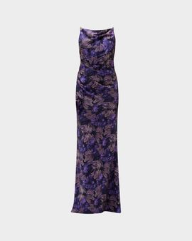Amsale Cowl-Neck Sleeveless Long Floral Gown