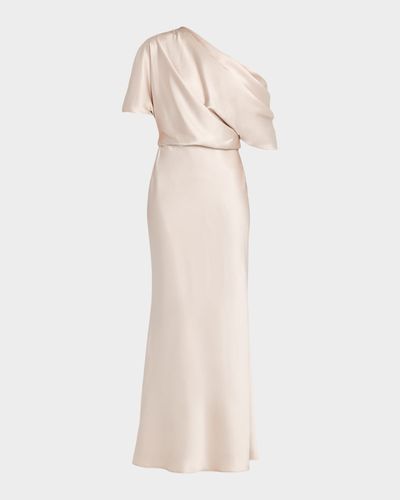 Amsale Draped Satin One-Shoulder Gown