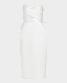 Amsale Duchess Satin Bow-Back Midi Dress