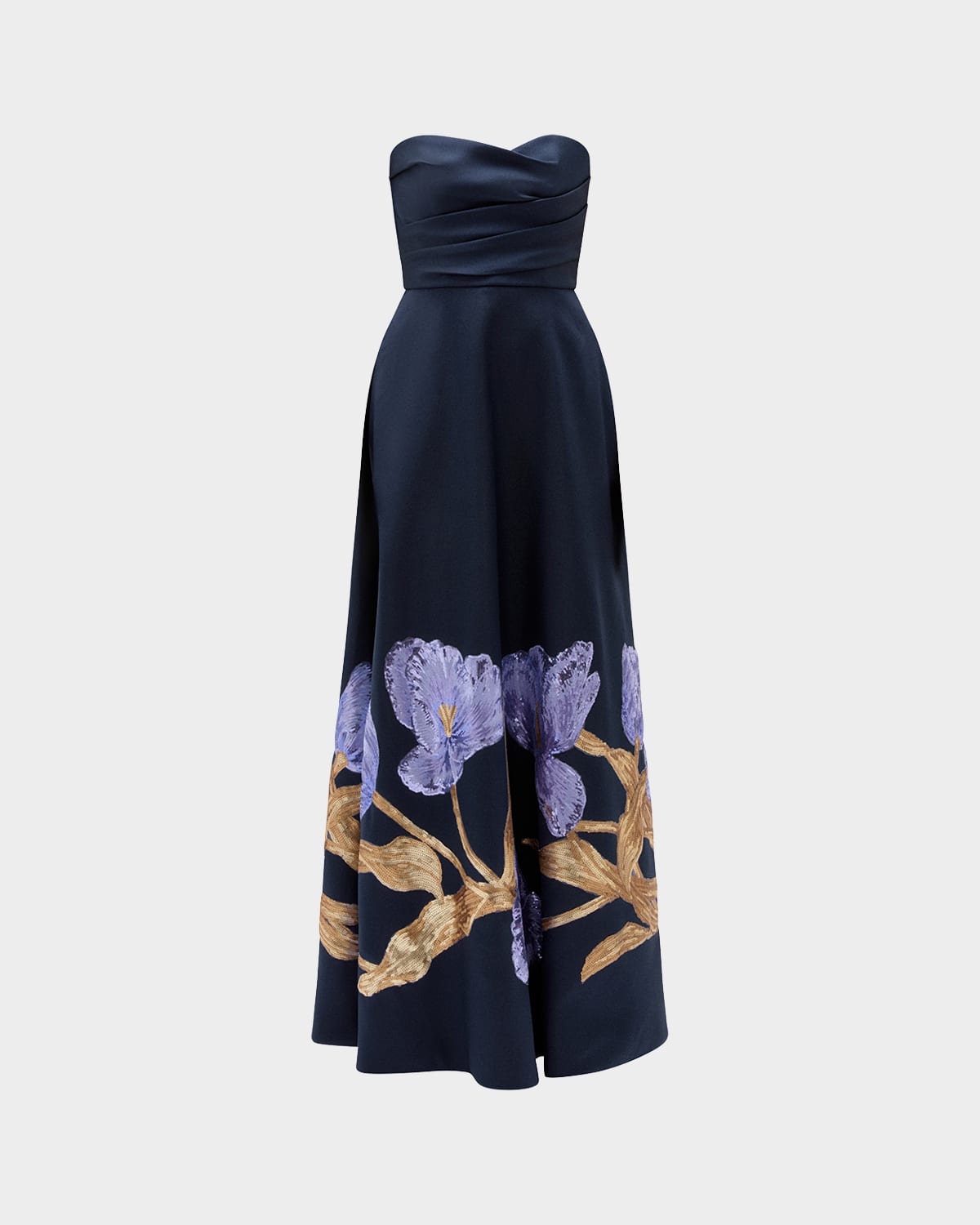 Amsale Strapless Floral Trim Long Gown