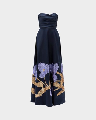 Amsale Strapless Floral Trim Long Gown