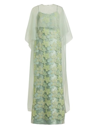 Amsale - Women's Embroidered Floral Tulle Cape Gown Amsale - Women's Embroidered Floral Tulle Cape Gown