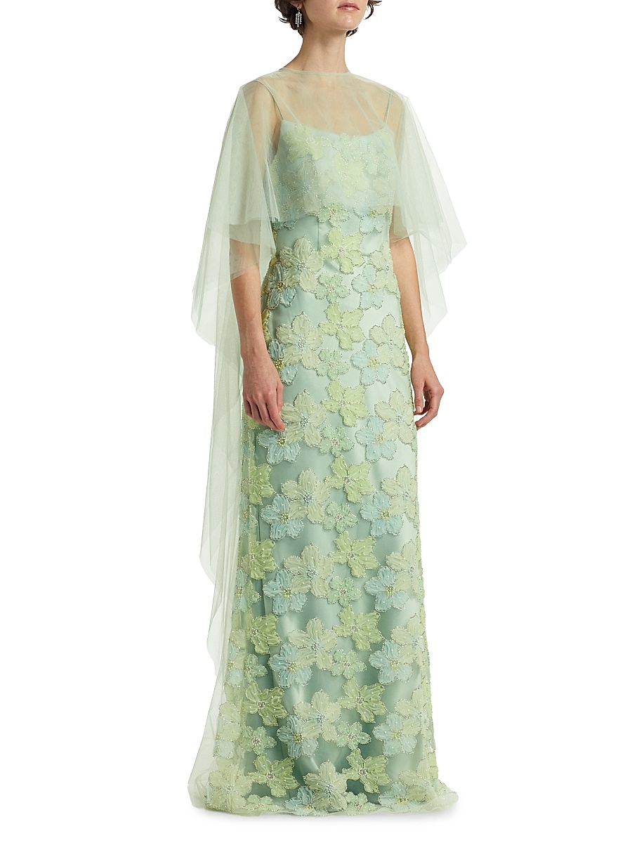 Amsale - Women's Embroidered Floral Tulle Cape Gown Amsale - Women's Embroidered Floral Tulle Cape Gown