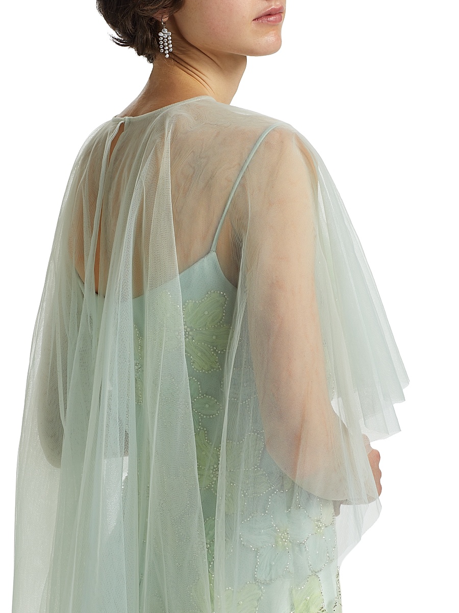 Amsale - Women's Embroidered Floral Tulle Cape Gown