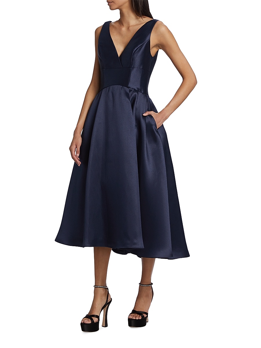 amsale mikado a-line midi-dress Amsale Women's Embellished Floral Mikado Cocktail Dress - Marigold