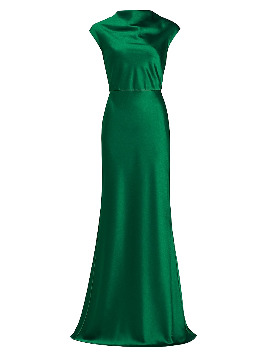 Amsale - Women's Satin High Cowlneck A-Line Gown