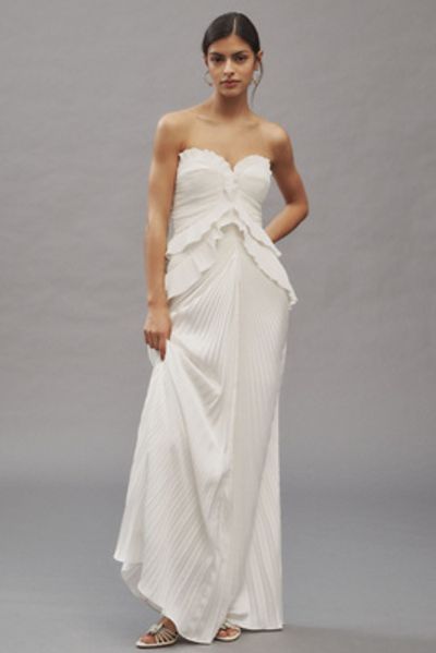 amur strapless pleated ruffled maxi dress Losey Ruffle Neck Gown