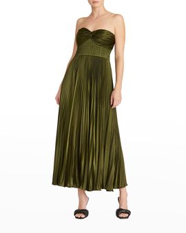 AMUR Ruched Bustier Pleated Ankle Dress