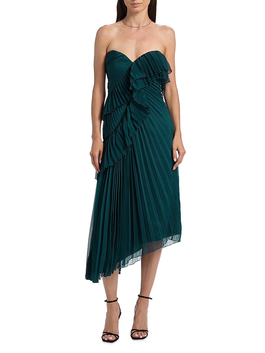 amur juliett strapless pleated asymmetric midi dress Juliett Midi Dress