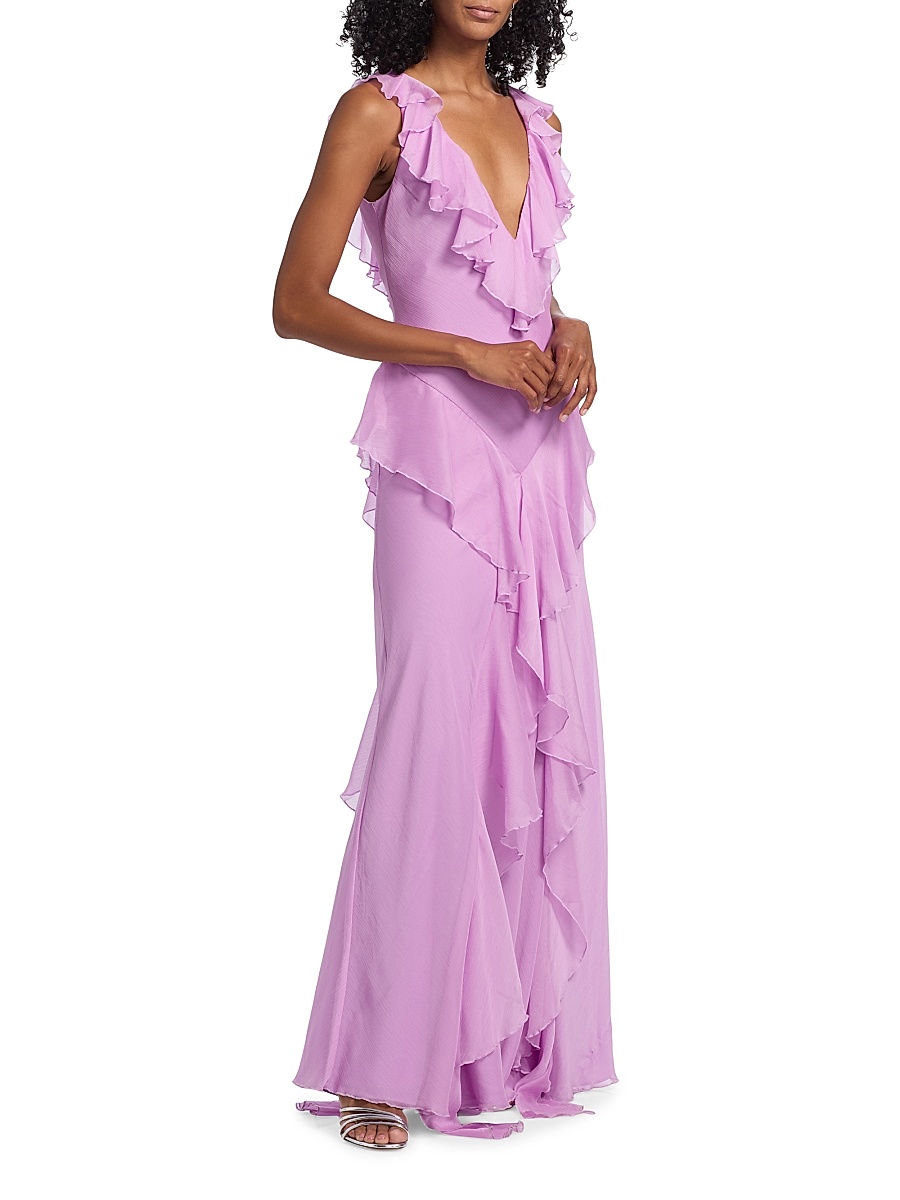 Amur - Women's Estella Ruffled Chiffon Bias-Cut Gown