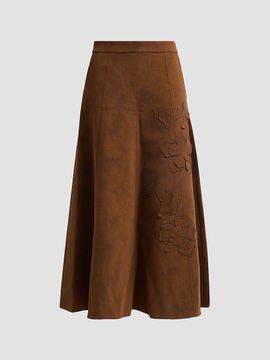 AMUR Women's Kara Floral-Embroidered Faux-Suede Midi Skirt