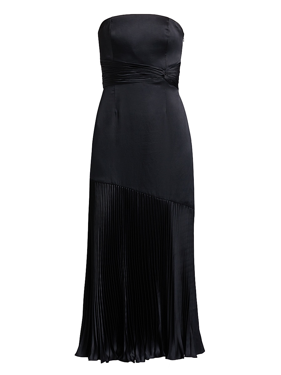 amur strapless pleated ruffled maxi dress AMUR Strapless Pleated Ruffled Maxi Dress