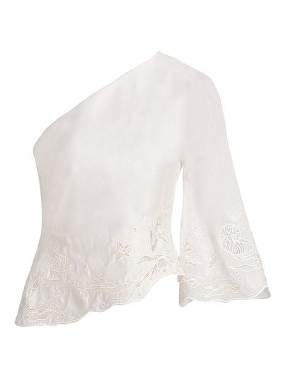 Amur Women's Olive Embroidered One-Shoulder Top