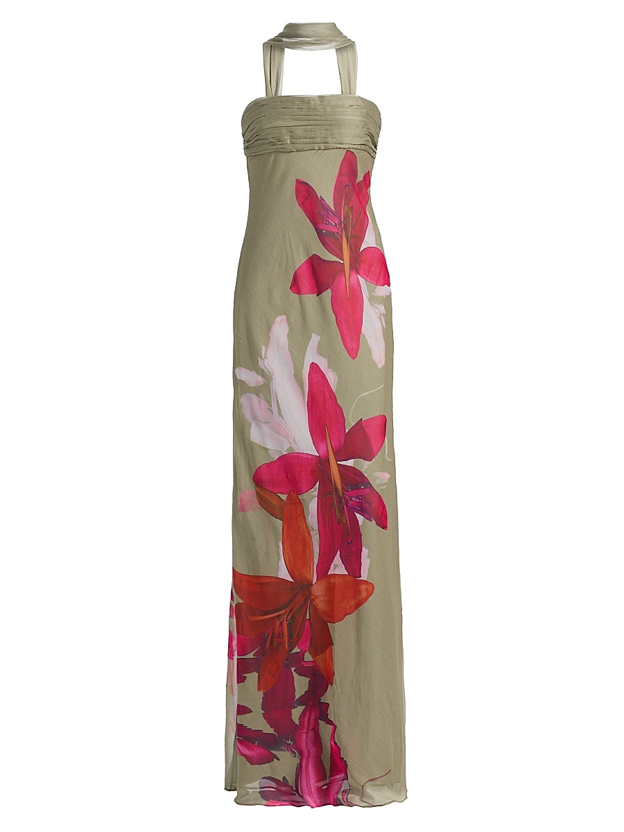amur kiko floral tiered silk dress AMUR Mallory Tiered Gown by AMUR