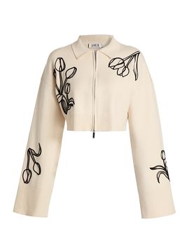 AMUR Women's Rosenna Embroidered Knit Zip-Front Top